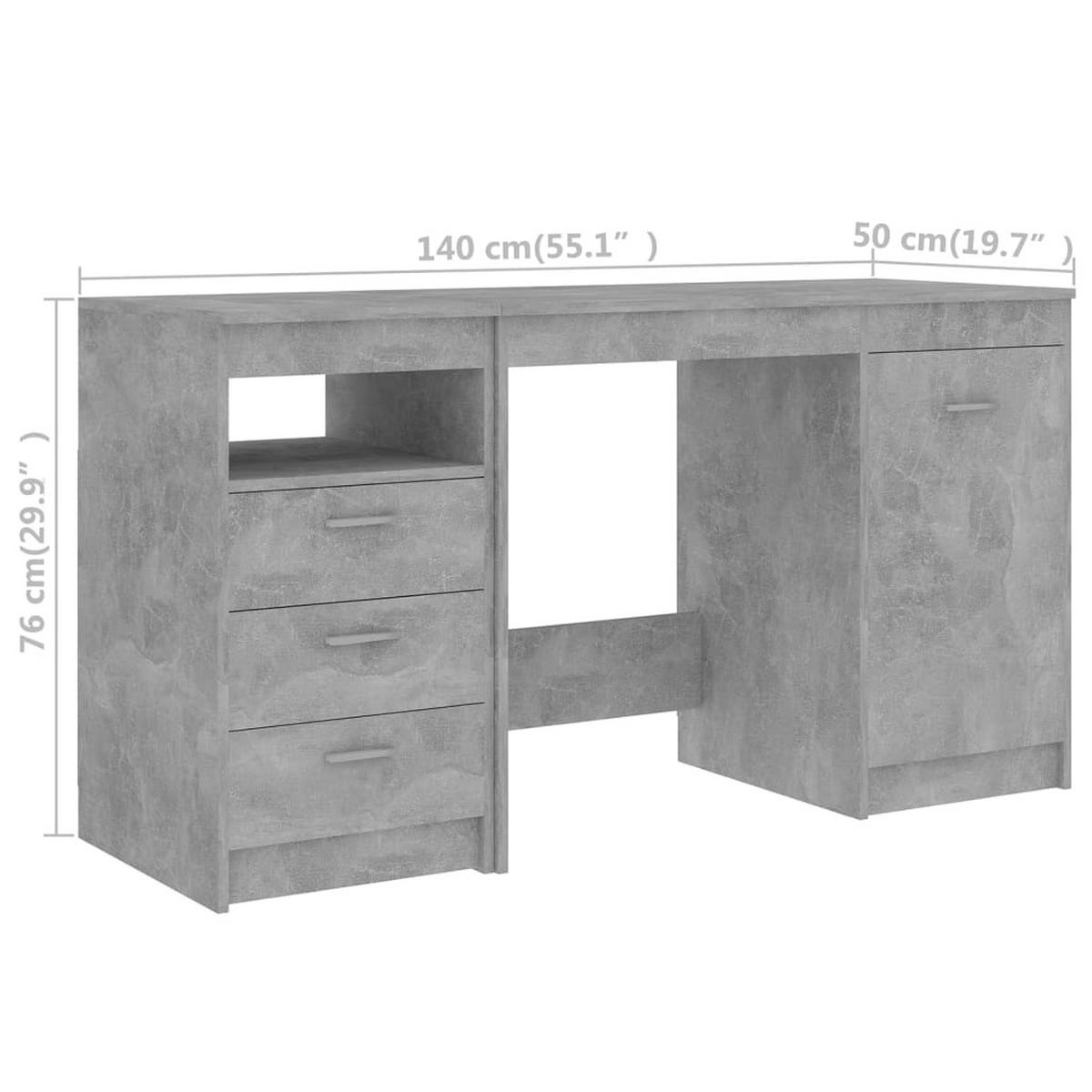 SCHREIBTISCH mit 3 Schubladen, 1 Schrank 140/50/76 cm aus Holzwerkstoff Betongrau - Hellgrau, Holz (50/140/76cm) - vidaXL