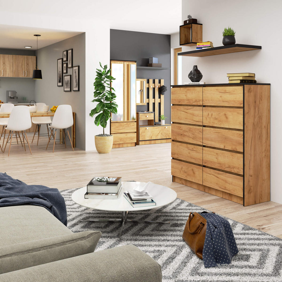 KOMMODE Eiche Craft 121/120/40 - Eiche Wotan, Holzwerkstoff (120/121/40cm) - RAUMHIRSCH FURNITURE