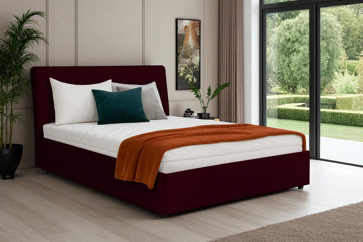 POLSTERBETT mit Bettkasten und Matratze SOLIS, Bordeaux, 160x200 cm - Bordeaux, Textil (160/200cm) - KS Home Concept