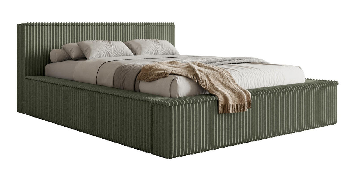 POLSTERBETT AFFOLIO Khaki 180x200 cm - Schwarz/Grün, Holz/Textil (180/200cm) - Selsey