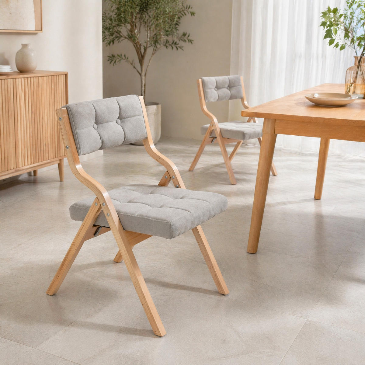 KLAPPSTUHL gepolstert 2er-Set Holz Grau - Grau, Holz (48/77/61cm) - Meubliv