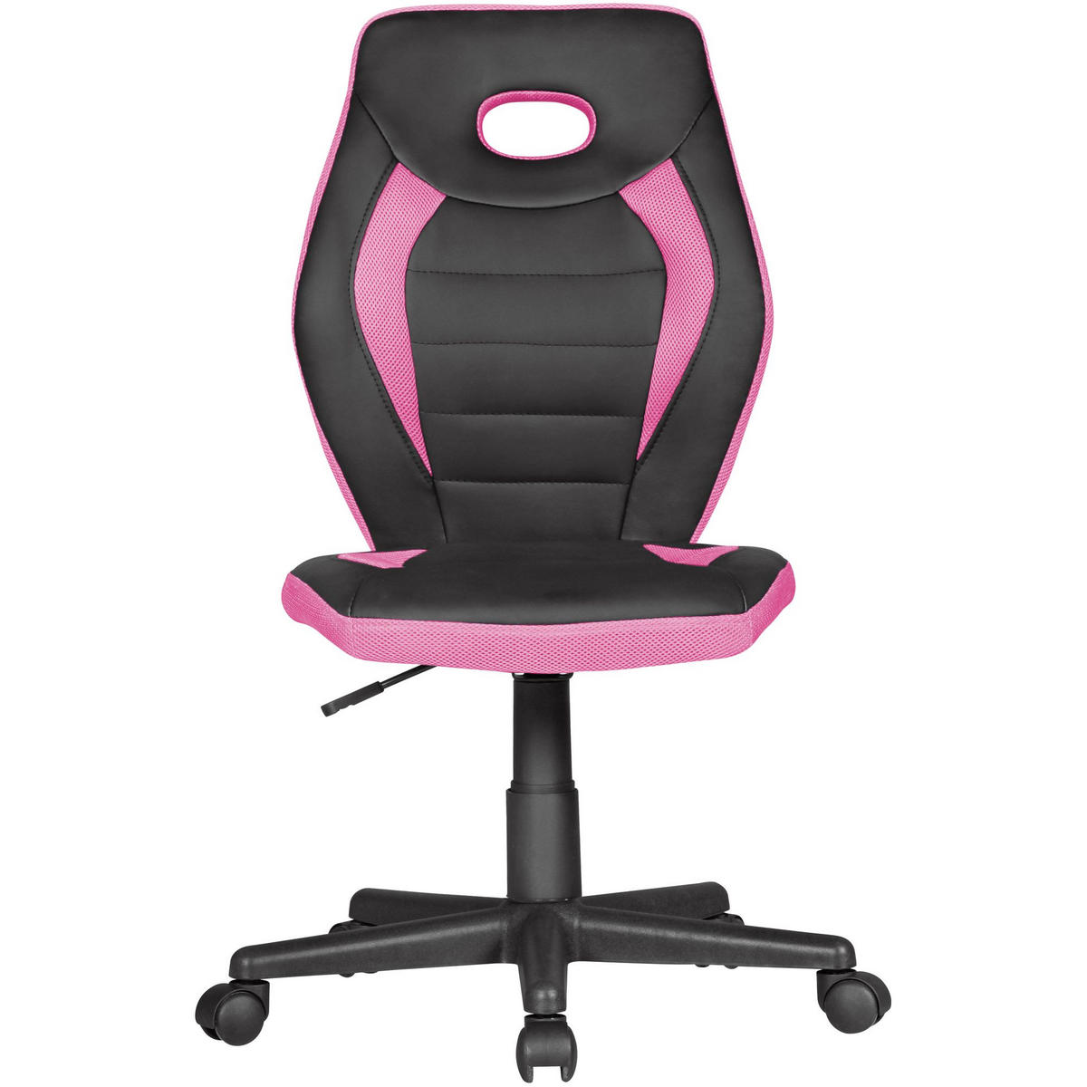 JUGENDDREHSTUHL Hohe Rückenlehne Schulterstütze Kunstleder Mesh, Rosa 63x63x103 cm - Schwarz/Rosa, Kunststoff/Textil (63/103/63cm) - KADIMA DESIGN