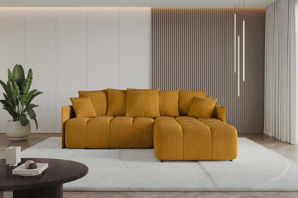 ECKSOFA Ottomane rechts LONLI-L 251x189x68 Currygelb Cord - Currygelb, Holzwerkstoff/Kunststoff (189/251cm) - ALTDECOR