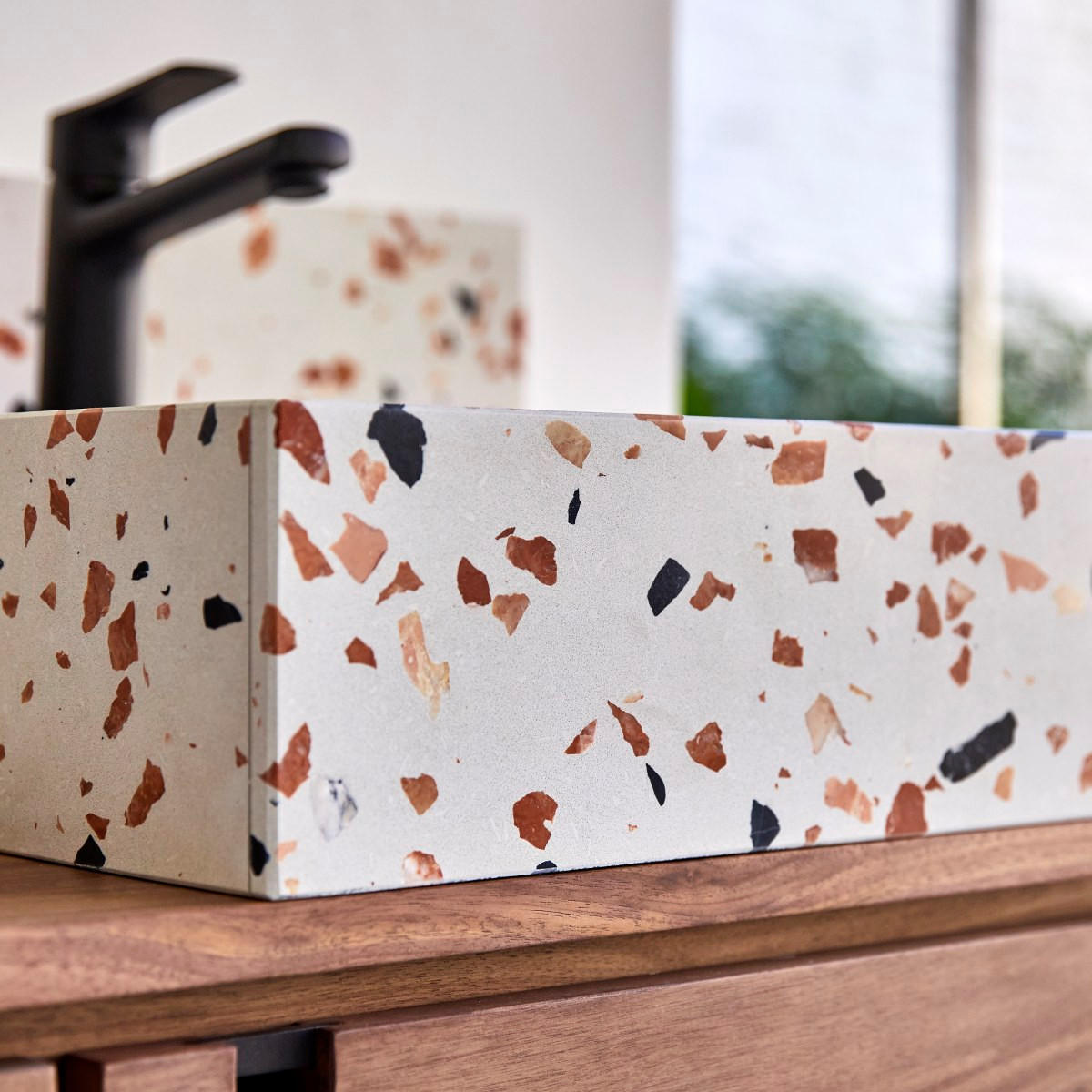 WASCHBECKEN Made Braun aus Premium-Terrazzo - Braun, Stein (40/13/40cm) - Tikamoon