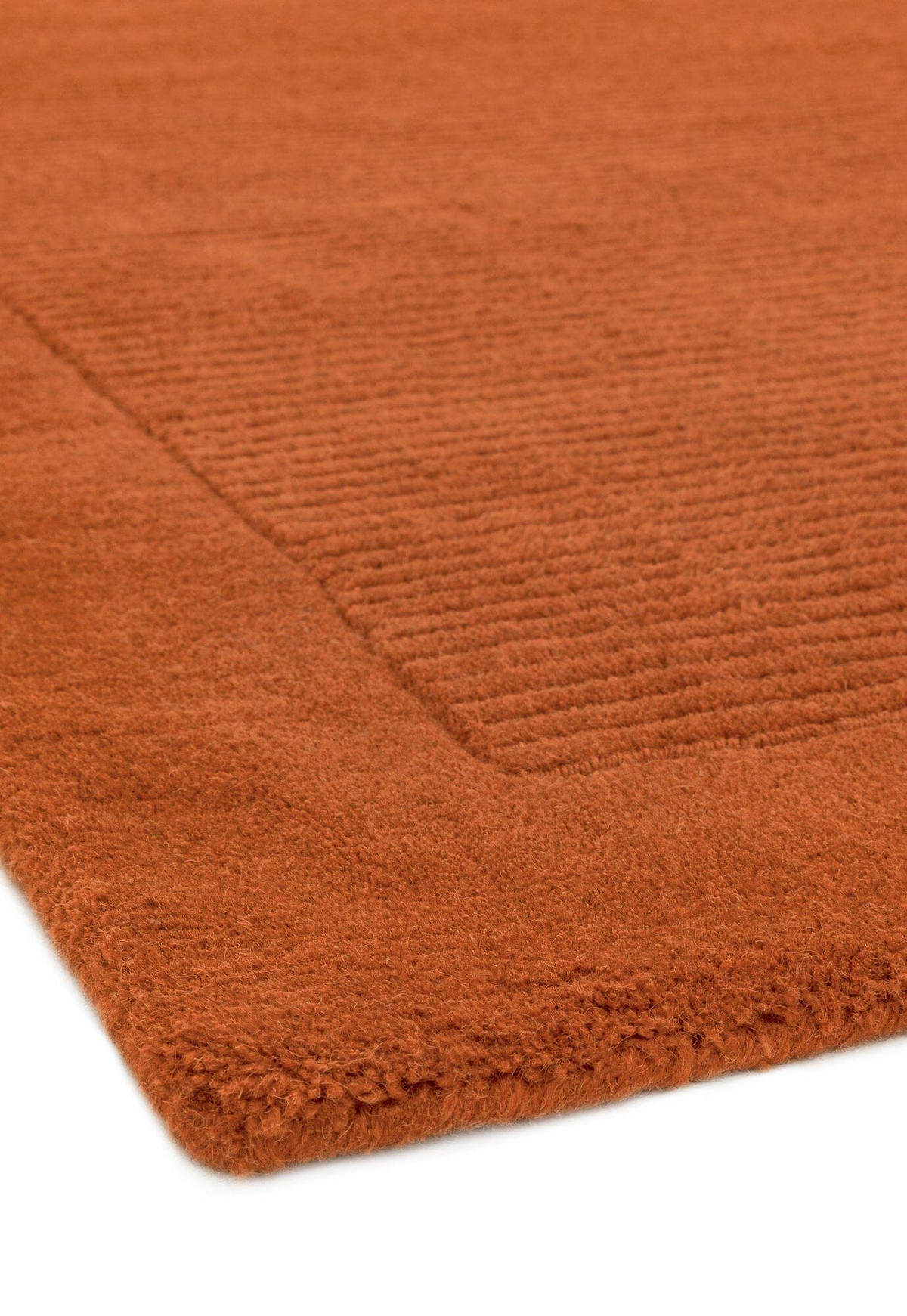 TEPPICH Schurwolle handgewebt mit Bordüre modern STOW, Terrakotta 160x230 cm - Terra cotta, Textil (160/230cm) - KADIMA DESIGN