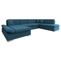 ECKSOFA Bergen Cord, Seite: Links - Blau/Silberfarben, Holz/Textil (345/76/205cm) - MIRJAN24