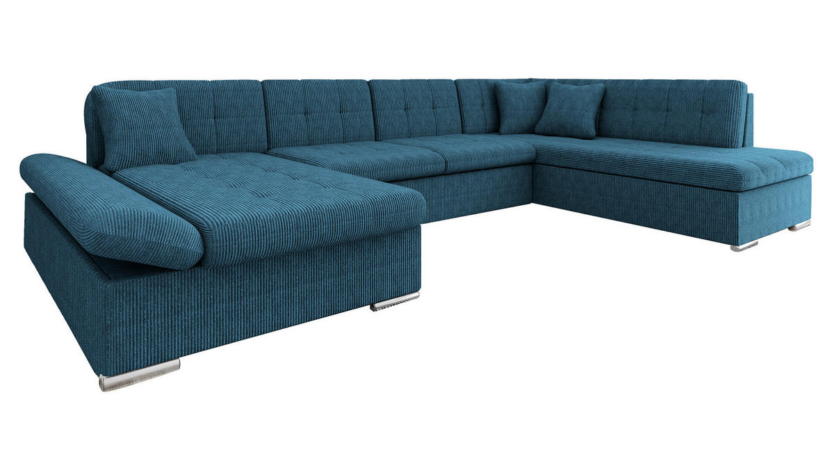 ECKSOFA Bergen Cord, Seite: Links - Blau/Silberfarben, Holz/Textil (345/76/205cm) - MIRJAN24