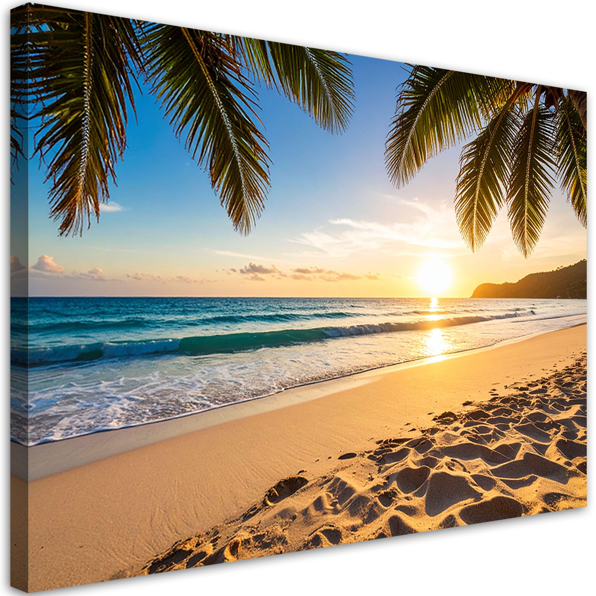 LEINWANDBILD Sonnenuntergang am Strand Palmen 60x40cm - Orange, Textil (60/40cm) - Feeby