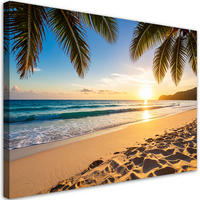 LEINWANDBILD Sonnenuntergang am Strand Palmen 120x80cm - Orange, Textil (120/80cm) - Feeby