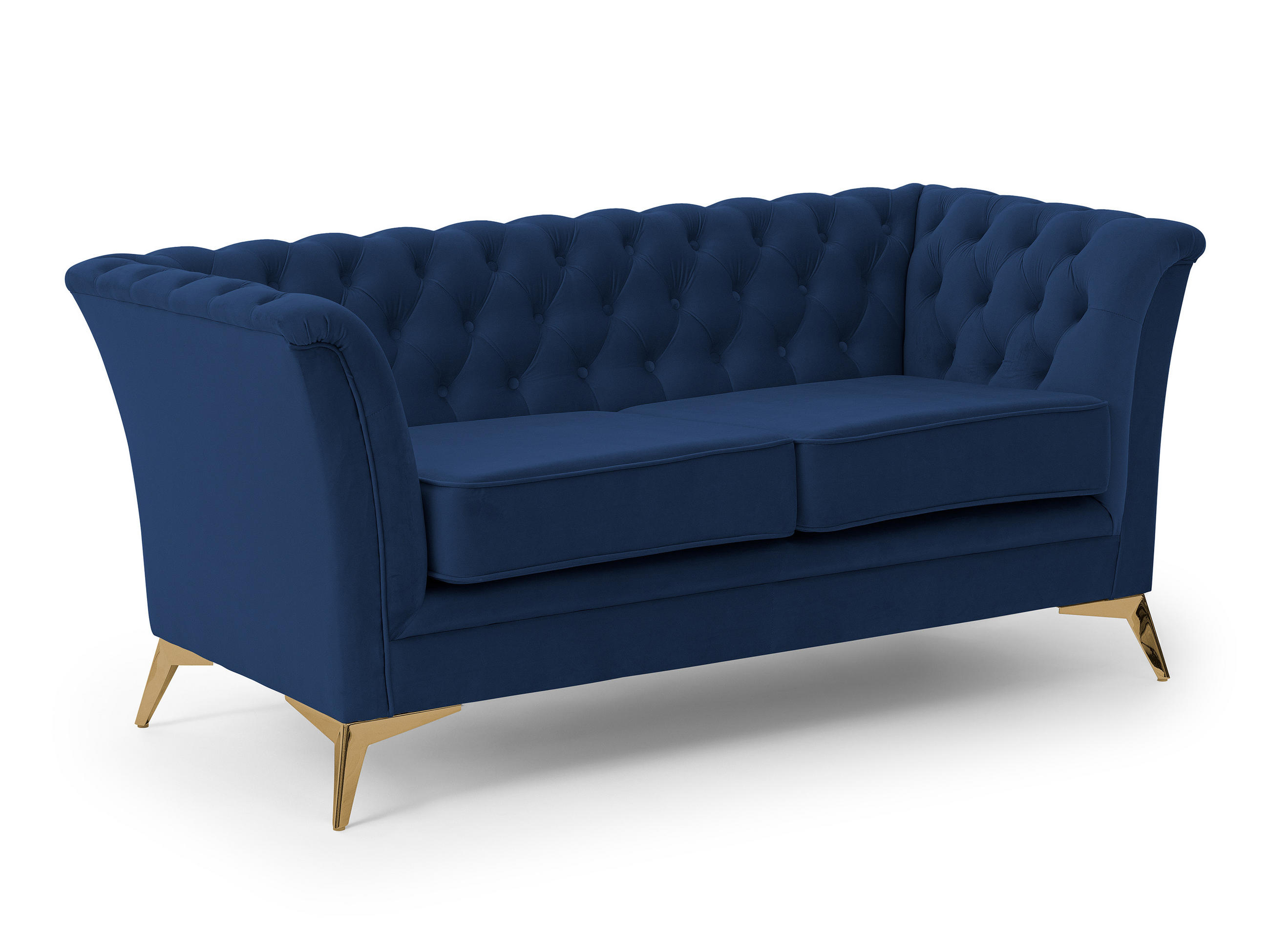 CHESTERFIELD-SOFA 2-sitzer Whitby Marineblau Samt mit goldenen Füßen - Goldfarben/Dunkelblau, Holz/Textil (175/78/82cm) - S-Style Möbel