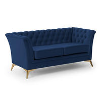 CHESTERFIELD-SOFA 2-sitzer Whitby Marineblau Samt mit goldenen Füßen - Goldfarben/Dunkelblau, Holz/Textil (175/78/82cm) - S-Style Möbel