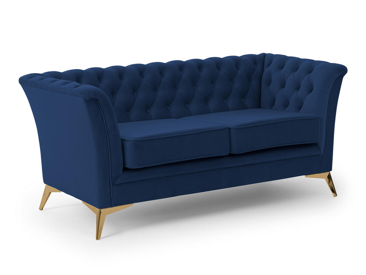 CHESTERFIELD-SOFA 2-sitzer Whitby Marineblau Samt mit goldenen Füßen - Goldfarben/Dunkelblau, Holz/Textil (175/78/82cm) - S-Style Möbel