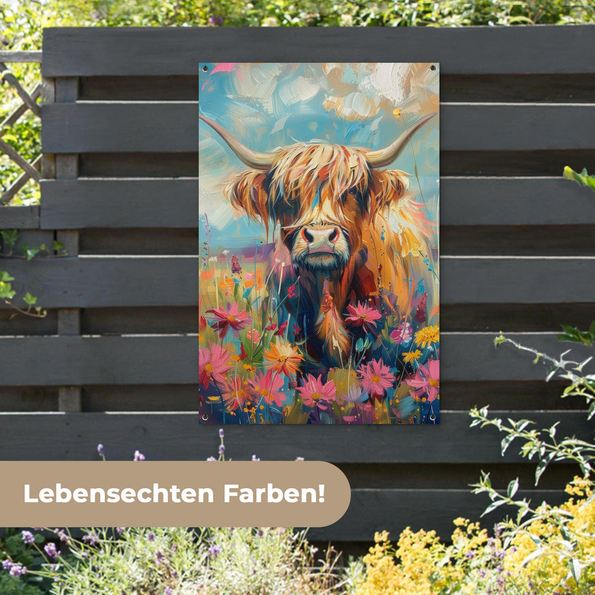 ZAHRADNÍ PLAKÁT Skotský horal - Příroda - Barevné - Květiny 80x120 cm - světle modrá, plast (80/120/0.2cm) - OnlyWow