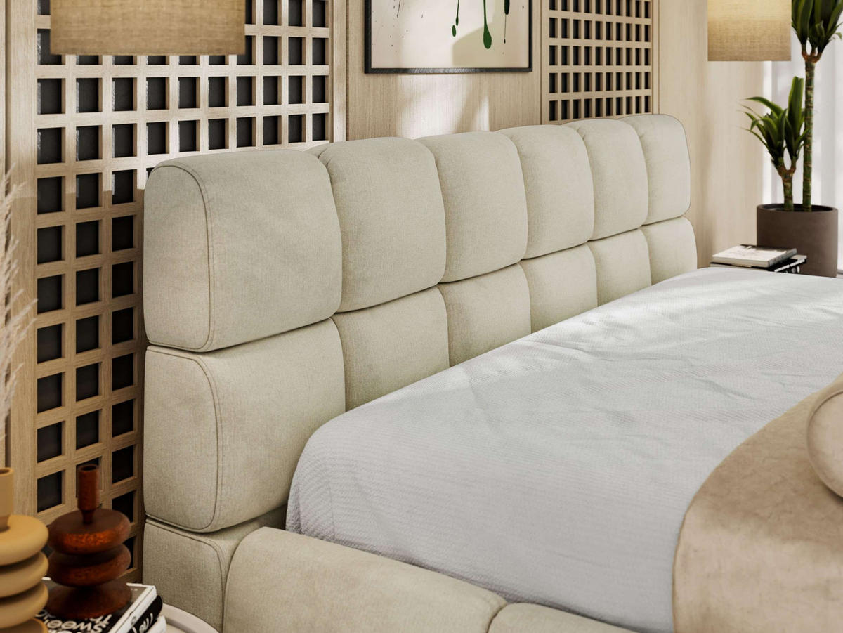 POLSTERBETT NIRA CLASSIC 140/200 - Beige Velvet - Pocket-Matratze - Beige, Textil (140/200cm) - MKS