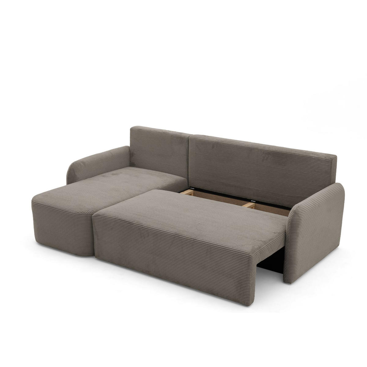 ECKSOFA CASPER L Links mit Schlaffunktion 132x198 Cord Hellbraun - Hellbraun/Schwarz, Holz/Kunststoff (217/145cm) - NACANAPA