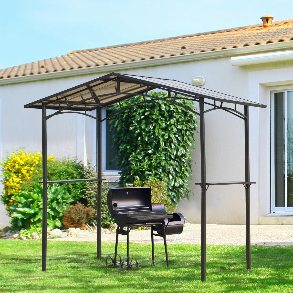 PAVILION DE-12562 2,5/1,5 m mit 2 Ablagen Schwarz - Schwarz, Metall (149/230/246cm) - ComfortXL