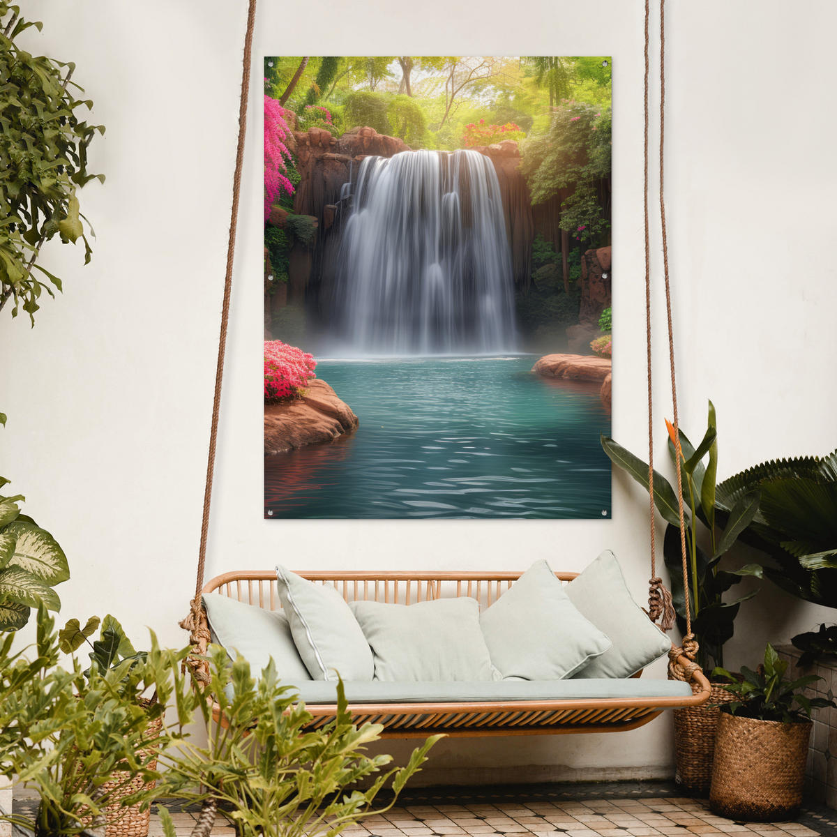 ZAHRADNÍ PLAKÁT Vodopád - Příroda - Rostliny - Džungle - Voda 120x160 cm - zelená barva, plast (120/160/0.2cm) - OnlyWow