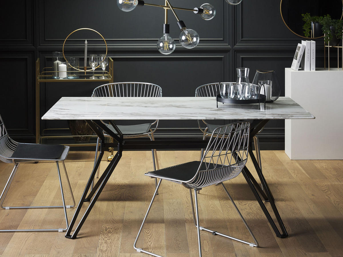 ESSTISCH 160/90/75 cm Weiß schwarz Rechteckig Ballina - Weiß, Glas (160/90/76cm) - Beliani