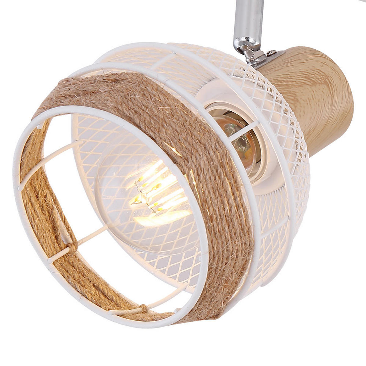 DECKENLEUCHTE Hanfseil Weiß Holzoptik - Weiß, Metall (36/17.5/18.2cm) - Globo Lighting