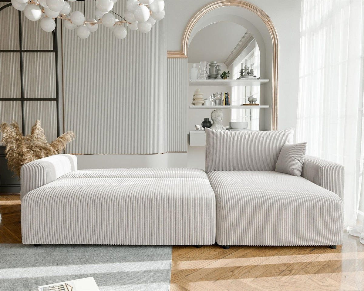 ECKSOFA Luna Max Mit Schlaffunktion - Weiß, Holzwerkstoff/Textil (145/278cm) - Fun Möbel