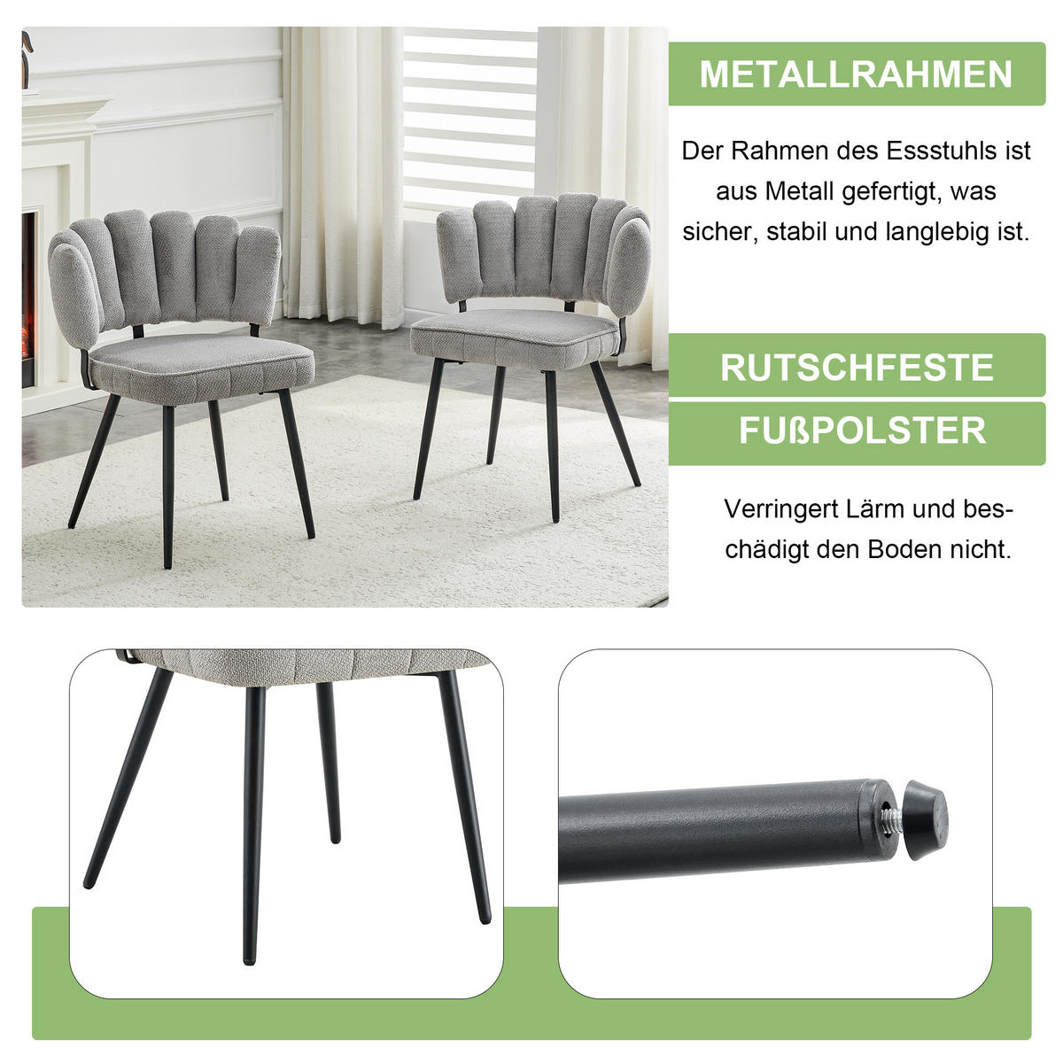 STUHL-SET DE-36560 2 Stück mit Metallbeinen Hellgrau - Grau, Metall (46/80/60cm) - ComfortXL