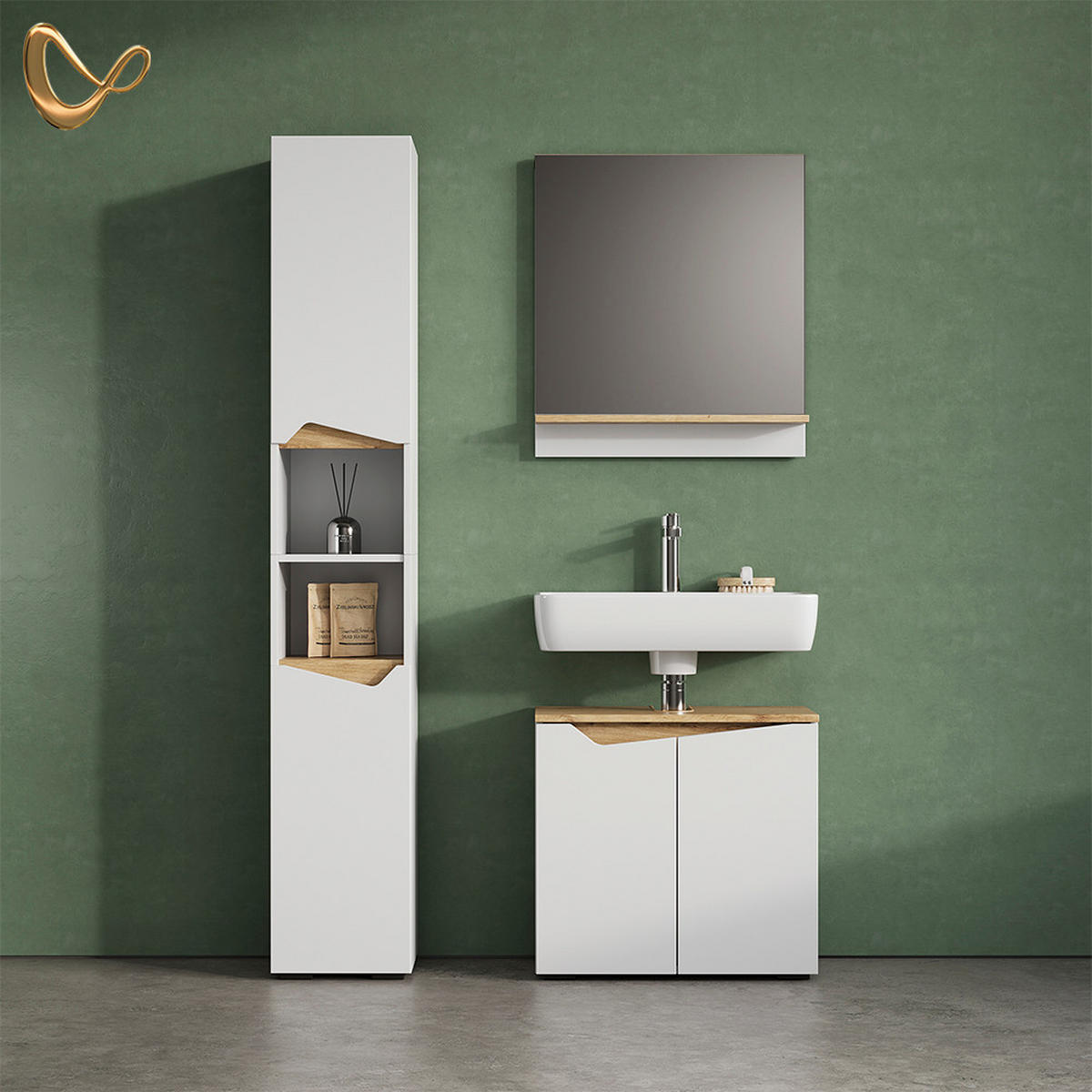 BADMÖBEL-SET Timavo Weiß 2 Teile - Weiß/Eiche Artisan, Holzwerkstoff (60/57/35cm) - Livinity®