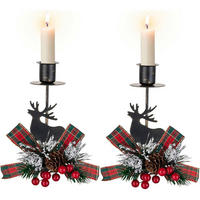 KERZENSTÄNDER 2-teiliges Set Hirsch Geweih Schwarz 15 cm - Schwarz, Metall (8/15/8cm)