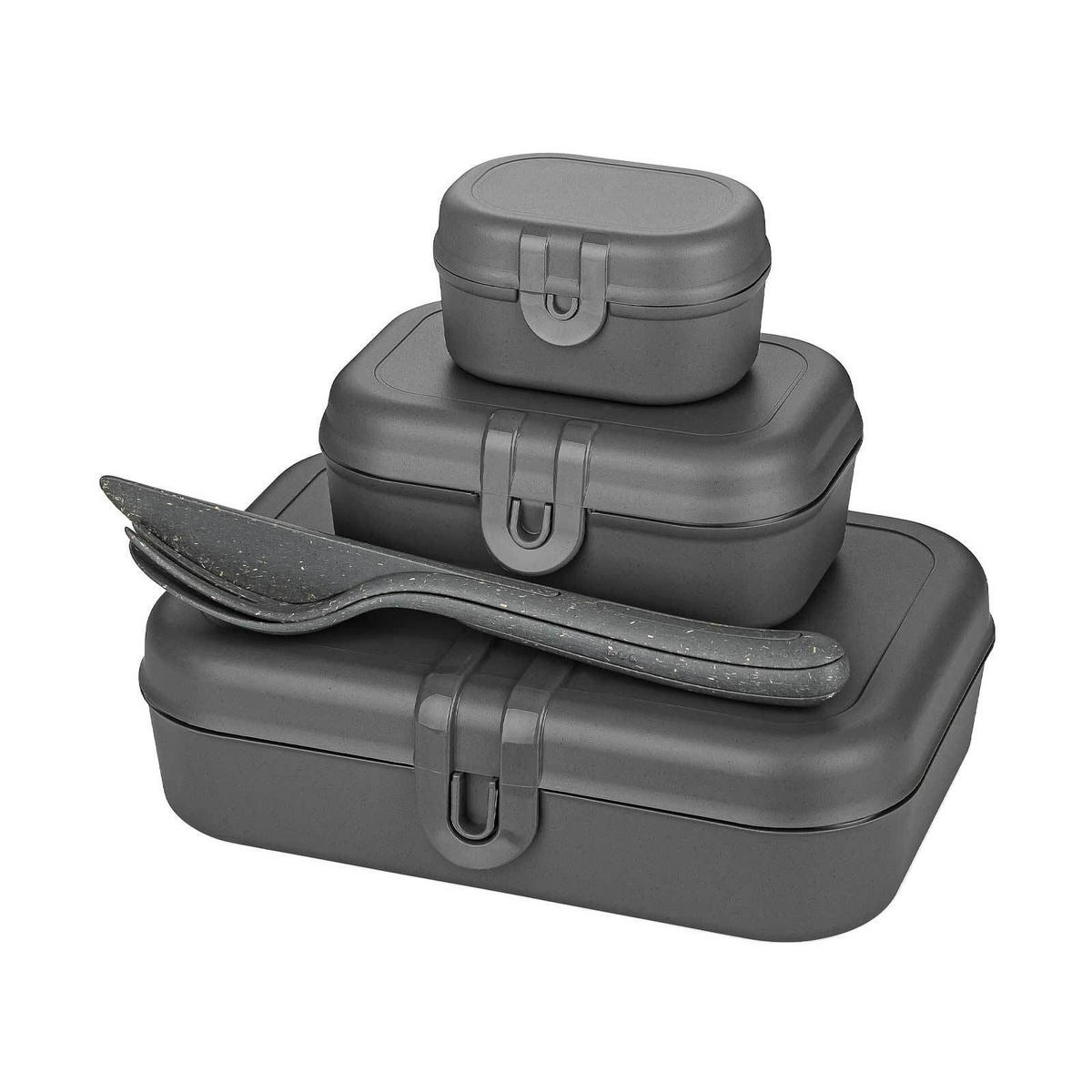 LUNCHBOX-SET INKL. BESTECK Pascal Ready nature ash grey - Dunkelgrau, Kunststoff (16.6/6.2/23.2cm) - Koziol