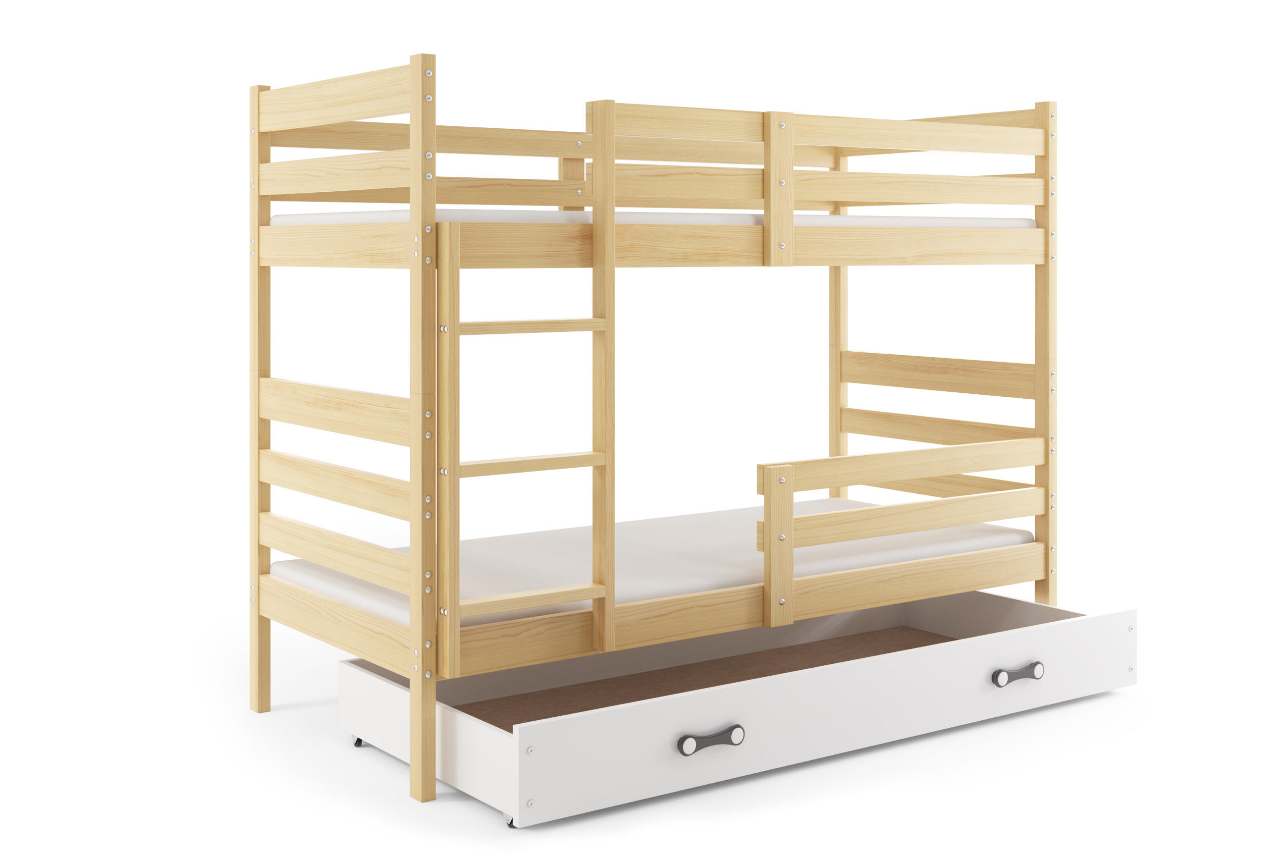 ERYK Etagenbett 200/90Kiefer Schublade Weiß ohne Matratze - Kieferfarben, Holz - Interbeds