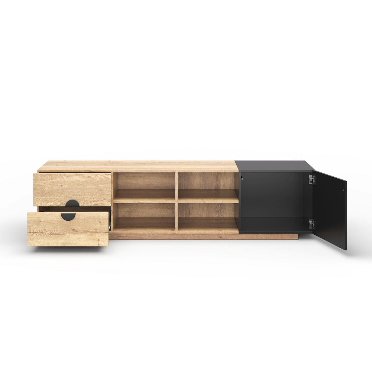 TV-SCHRANK 180 cm Holz & Schwarz mit Schublade, offenen Fächern und Schrank - Schwarz, Holzwerkstoff (180/47/38.5cm) - Urban Meuble