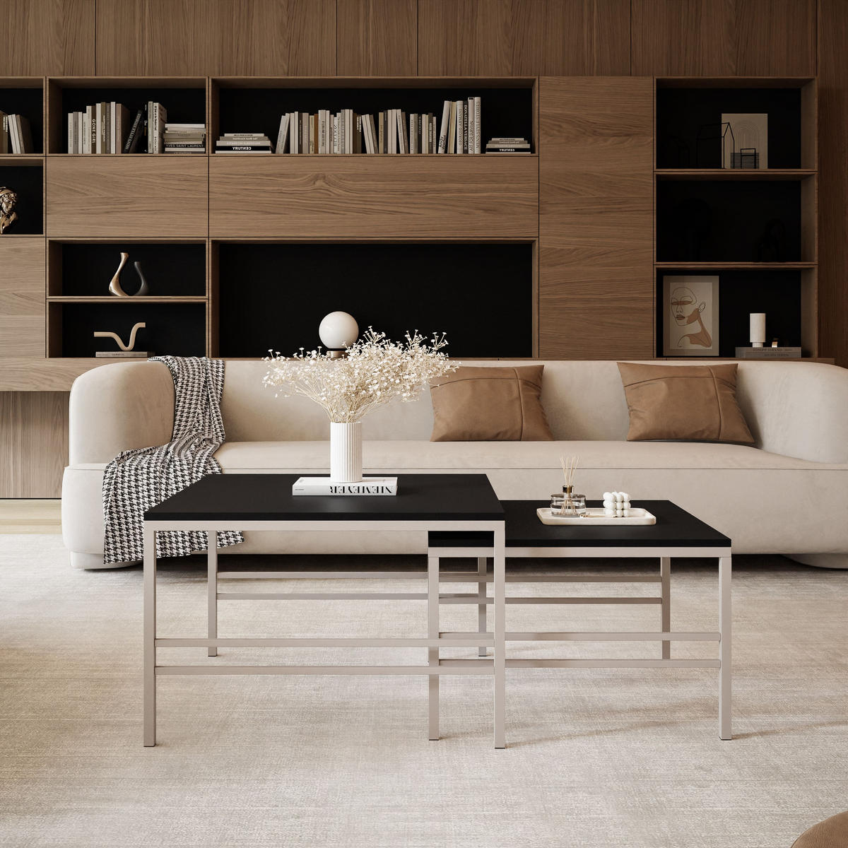 COUCHTISCH Schwarze matte Cashmere Rahmen - Creme/Schwarz, Holzwerkstoff (70/70/46cm) - Idohome