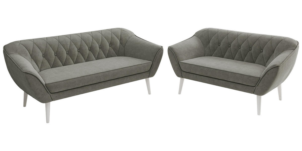SEDACIA ZOSTAVA 3+2 PIRS - Sivá Štruktúrovaná látka - Biele nohy - sivá/biela, kompozitné drevo/textil (180/75/74cm) - MKS