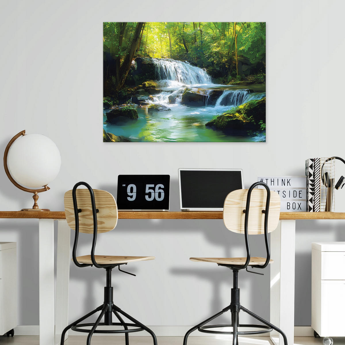 LEINWANDBILD Wasserfall Wald Natur Modern Wohnzimmer 60x40 - Multicolor, Holzwerkstoff (60/40cm) - Wallarena