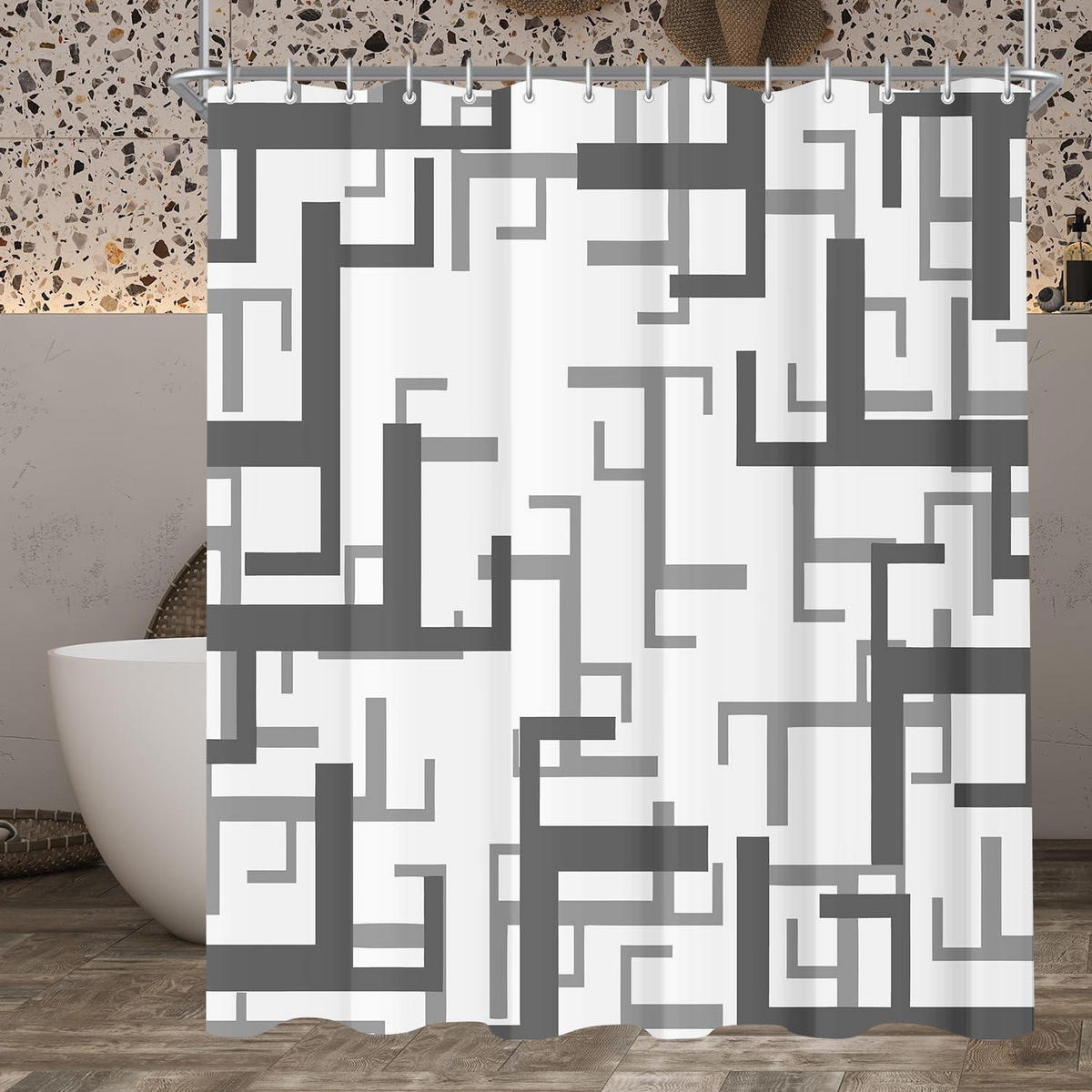 DUSCHVORHANG Block Muster 240 x 180 cm - Multicolor, Textil (240/180cm)