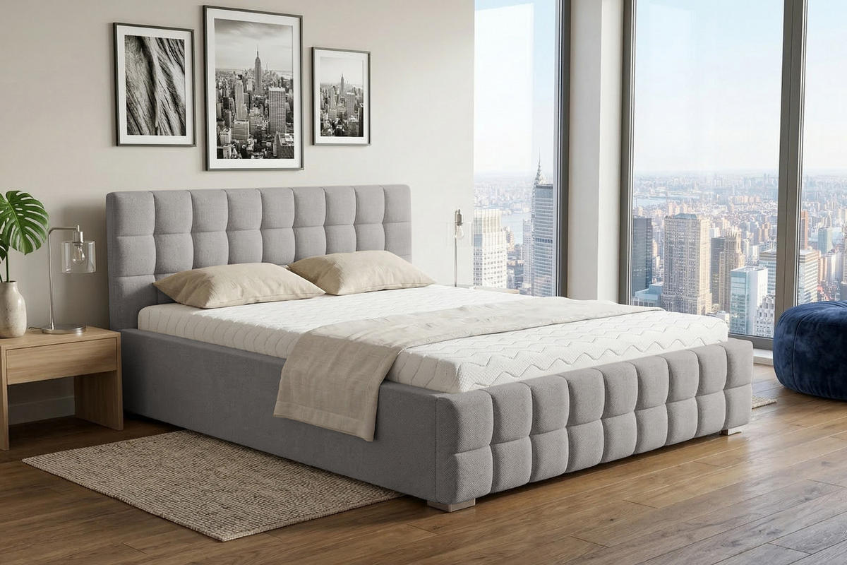 POLSTERBETT LIVO 200/200 in Velours Hellgrau - Hellgrau, Holzwerkstoff/Textil (200/200cm) - Deine Möbel 24