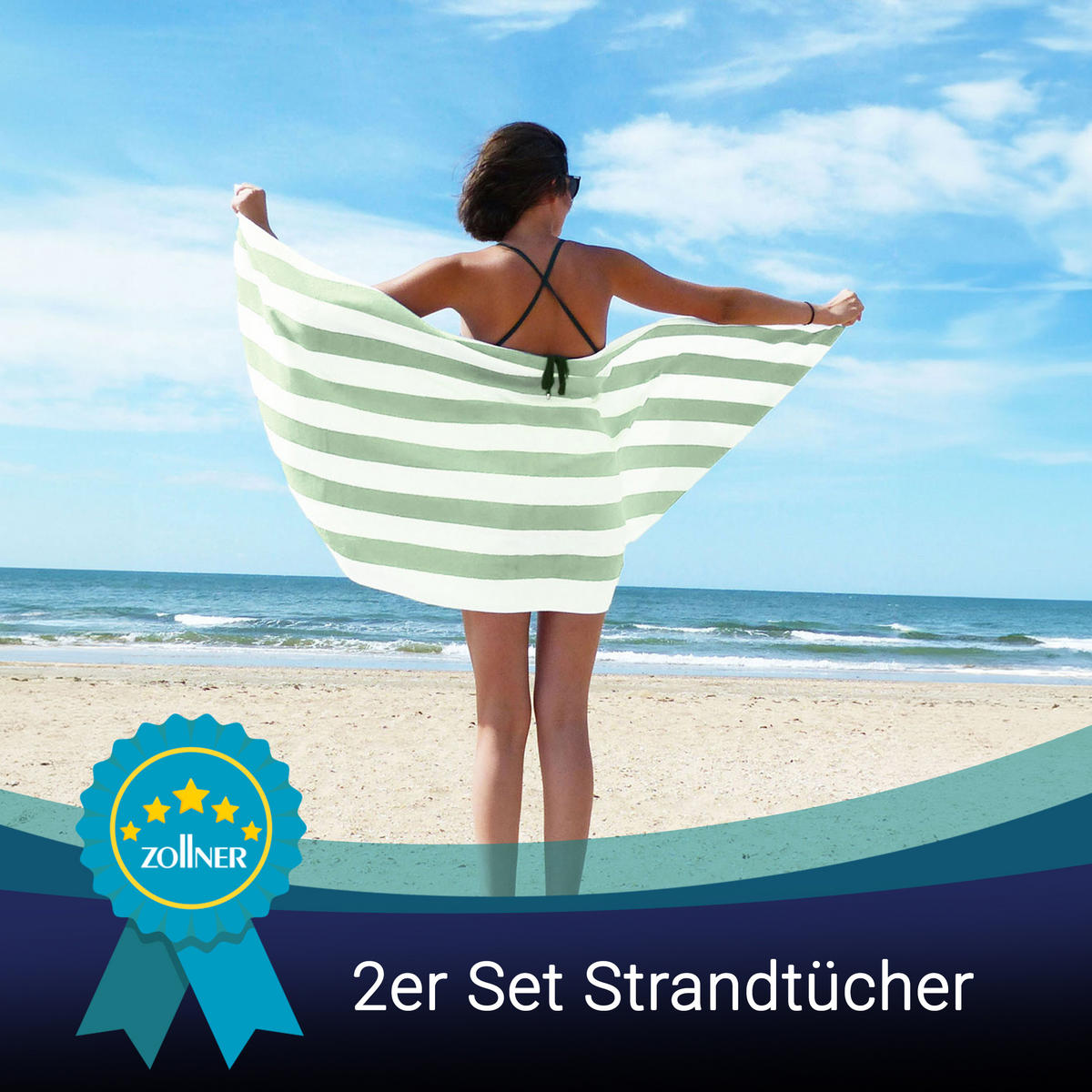 STRANDTUCH, 2er-Set, 70x180 cm, 100% Baumwolle, Grün - Salbeigrün, Textil (70/180cm) - Zollner