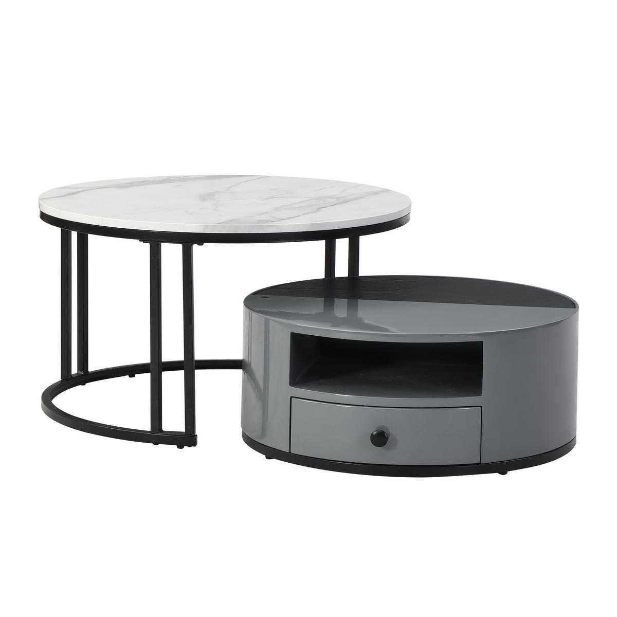 COUCHTISCH grau und weiß - Schwarz/Weiß, Holzwerkstoff/Metall (70/70/40cm) - Urban Meuble