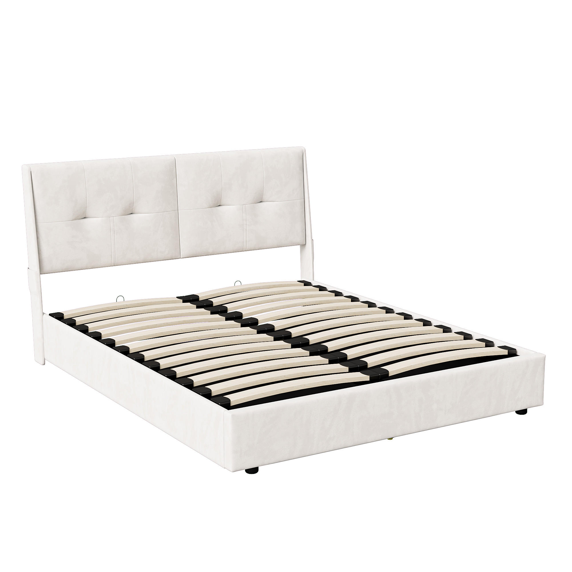 POLSTERBETT Samt 160x200 cm mit LED & Stauraum, inkl. Lattenrost - Beige, Holz (160/200cm)