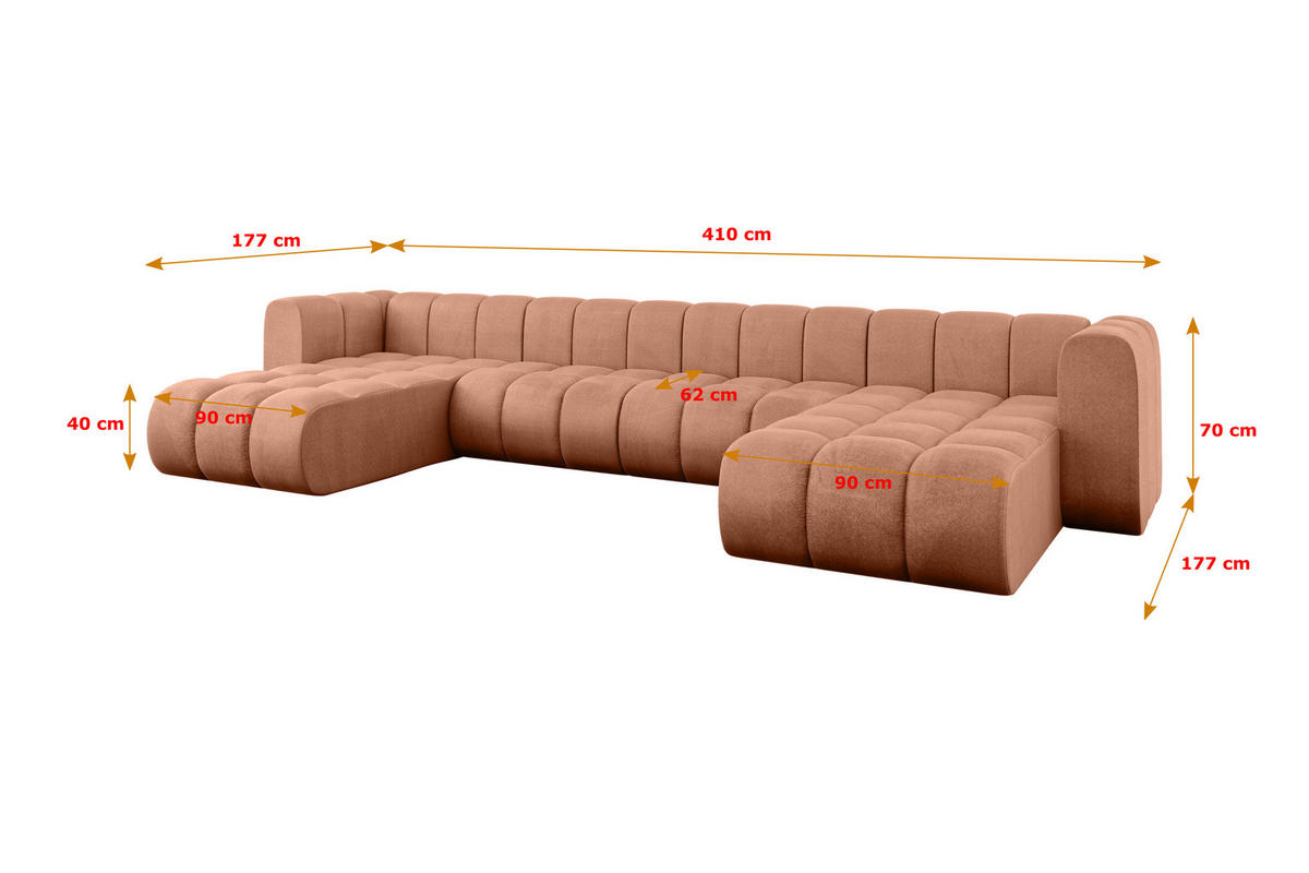 WOHNLANDSCHAFT modulares Sofa Joren-U2 - 410x177x70 cm Apricot - Koralle, Holzwerkstoff/Textil (410/70/177cm) - ALTDECOR