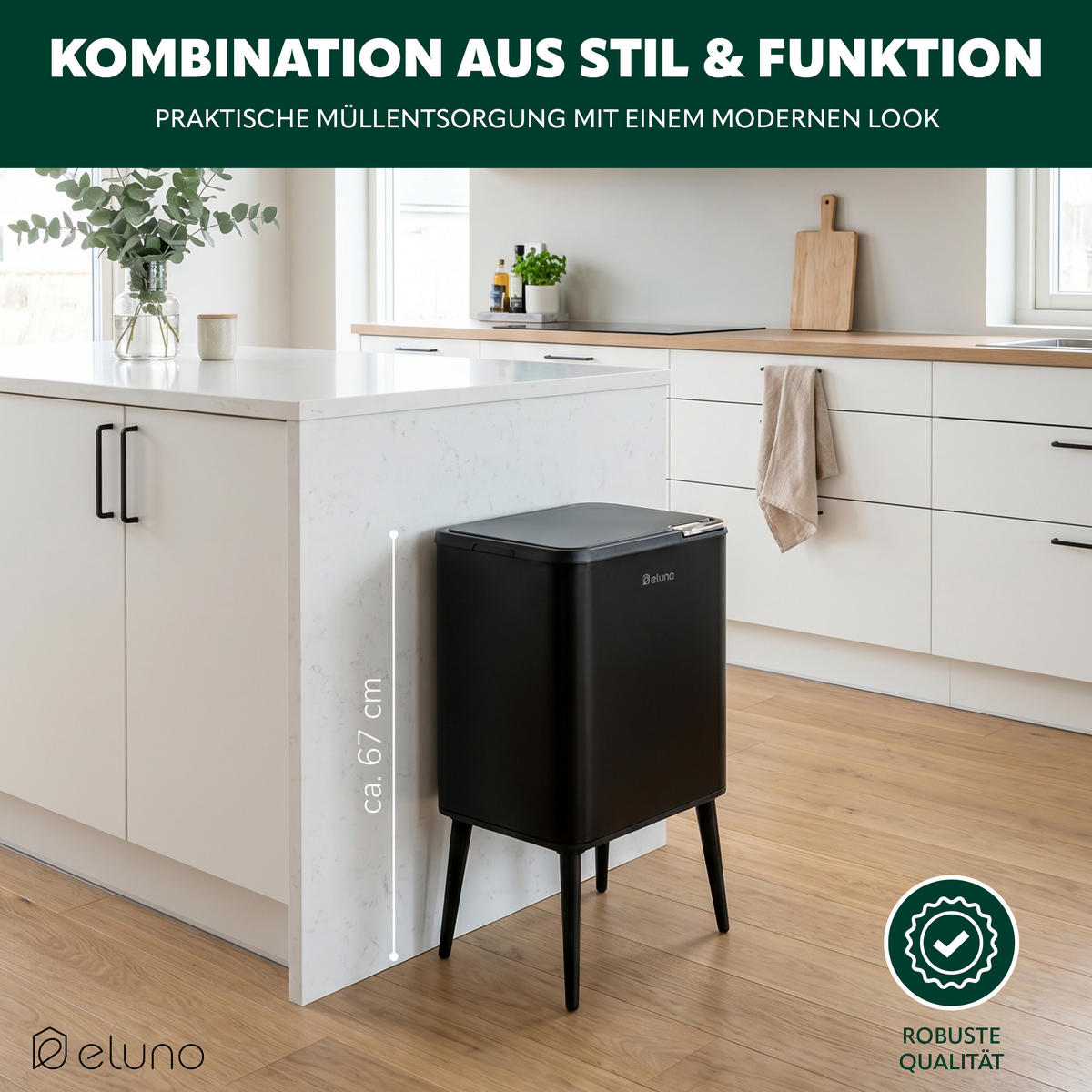 ABFALLEIMER, 30 Liter, aus Metall, schwarz - Schwarz, Metall (40.5/67/31cm) - eluno