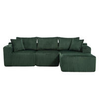 MODULARES Sofa-Set Cord mit Chaiselongue Taschen und Getränkehalter 257/90 160/62 cm Smaragdgrün - Smaragdgrün, Textil (160/257cm) - Redom
