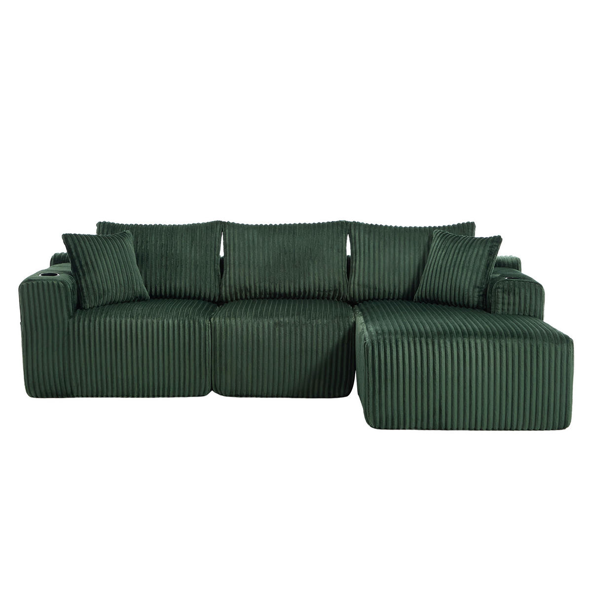 MODULARES Sofa-Set Cord mit Chaiselongue Taschen und Getränkehalter 257/90 160/62 cm Smaragdgrün - Smaragdgrün, Textil (160/257cm) - Redom