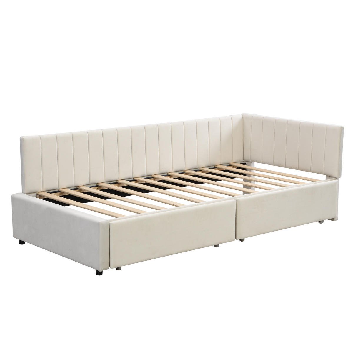 POLSTERBETT 90/200 cm mit 2 Stauraumschubladen, Lattenrost und Samtbezug, Beige - Beige, Leder (90/200cm) - Redom