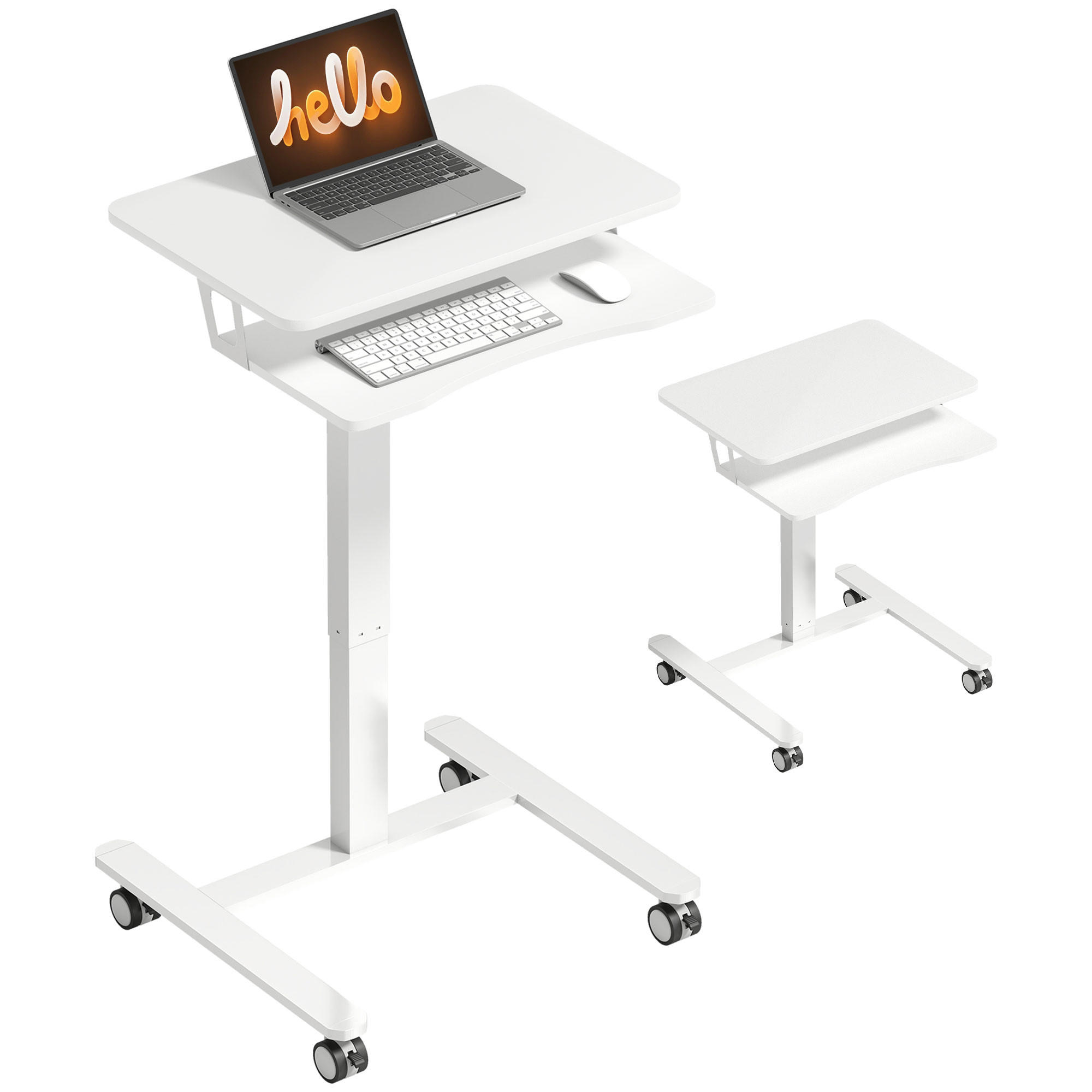COMPUTERTISCH Weiß höhenverstellbar mit Rollen und Tastaturauszug 65/60/107 cm - Weiß, Holzwerkstoff (60/65/107cm) - PANGIVO