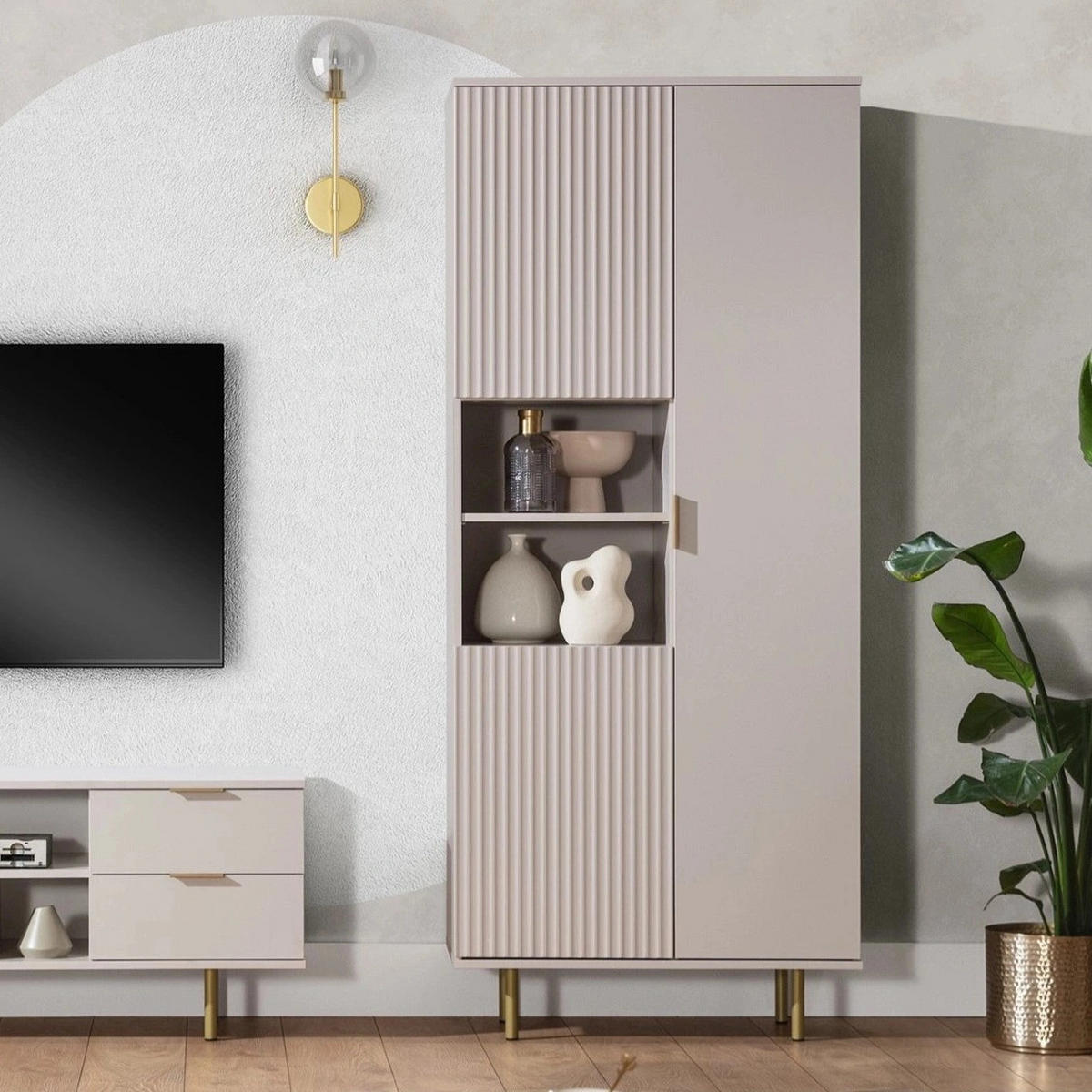 BÜCHERREGAL Nubia 3-türig Kaschmir - Kaschmir/Goldfarben, Holzwerkstoff/Metall (80/190/41cm) - Ravio