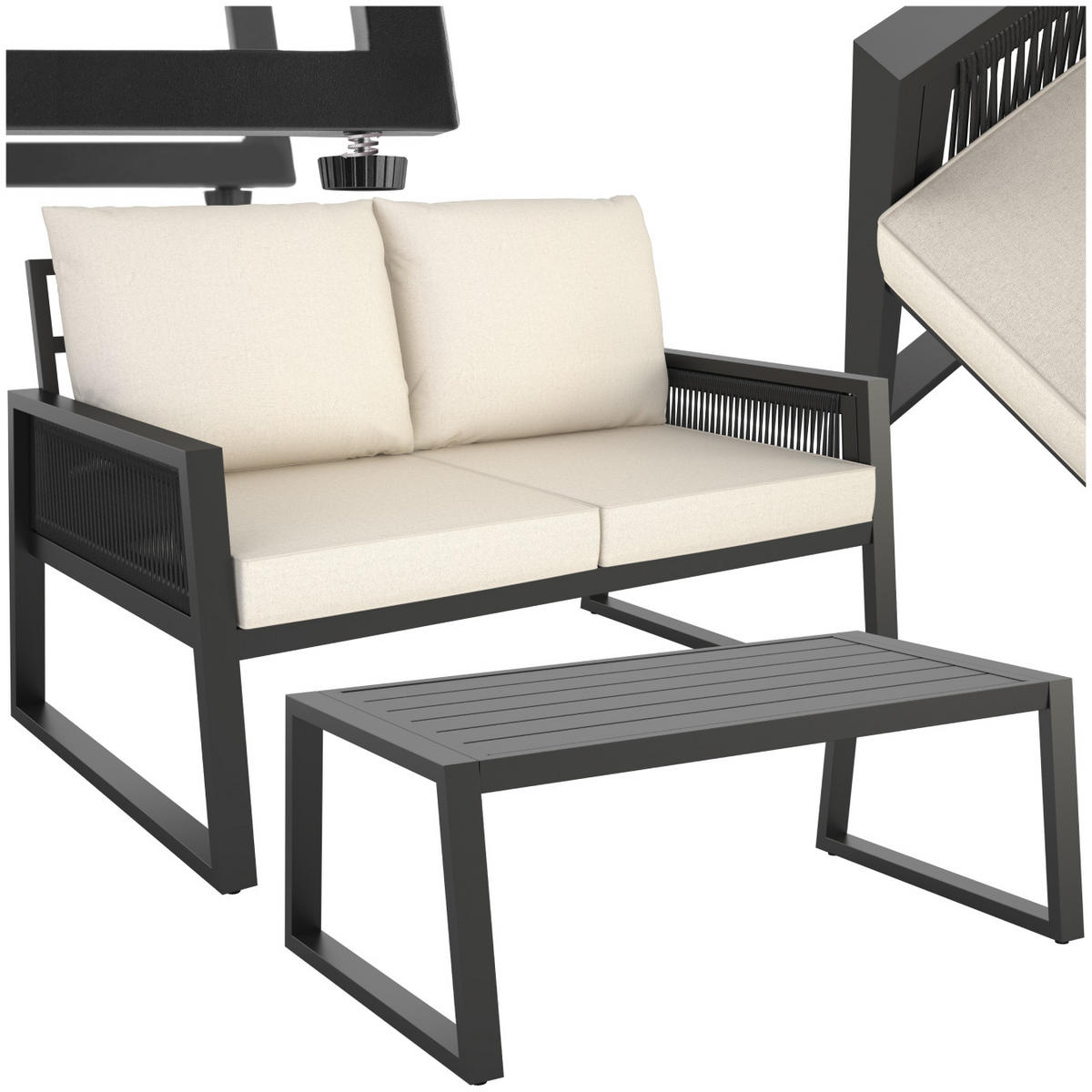 GARTENLOUNGE-SET Captive,höhenverstellbare Füße,anthrazit - Anthrazit, Kunststoff/Metall - tectake