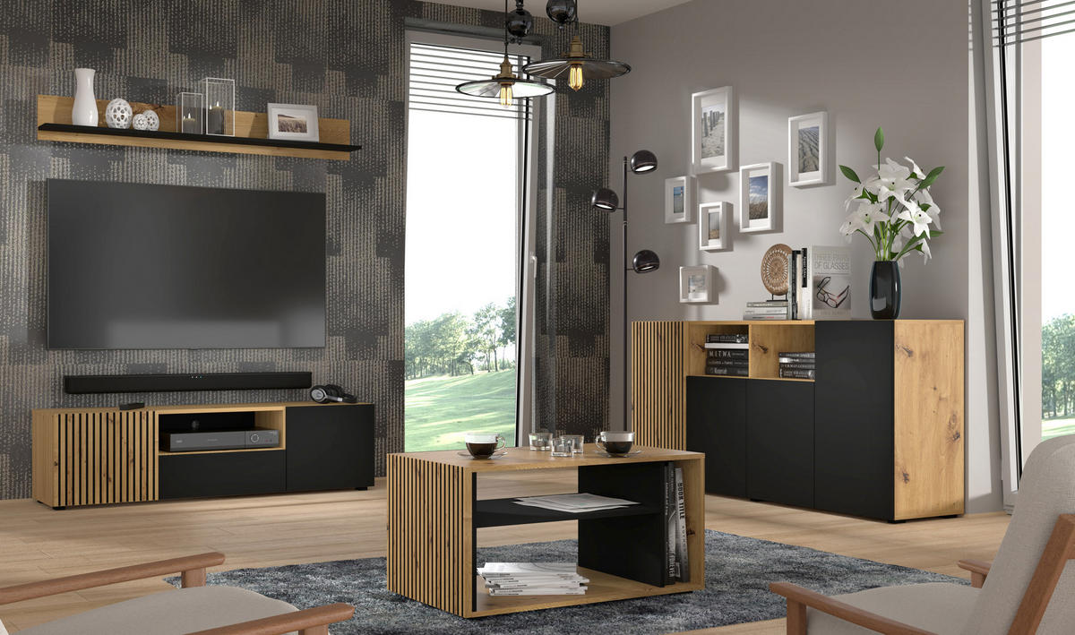 TV LOWBOARD Artisan Eiche, Schwarz 150/42/42 - Schwarz, Holzwerkstoff (150/42/42cm) - RAUMHIRSCH FURNITURE