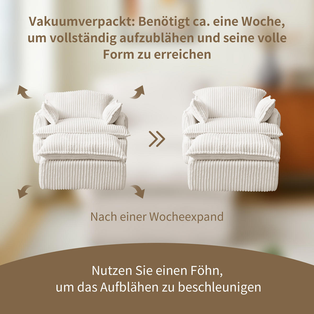 SESSEL DE-35257 mit Hocker Beige - Beige, Textil (89/77/115cm) - ComfortXL
