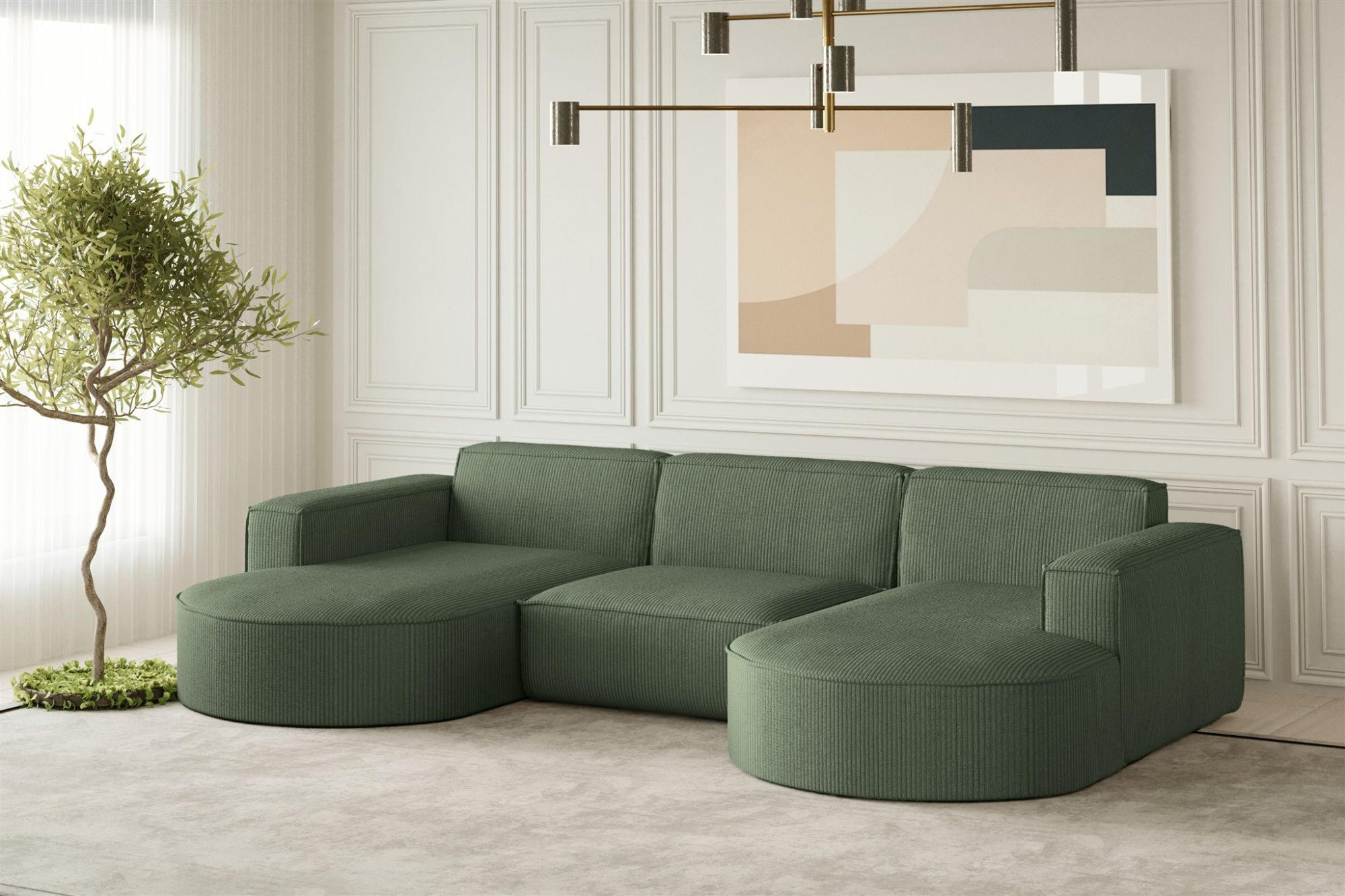 WOHNLANDSCHAFT Palma In Scala - Grün, Holzwerkstoff/Textil (299/78/165cm) - Fun Möbel