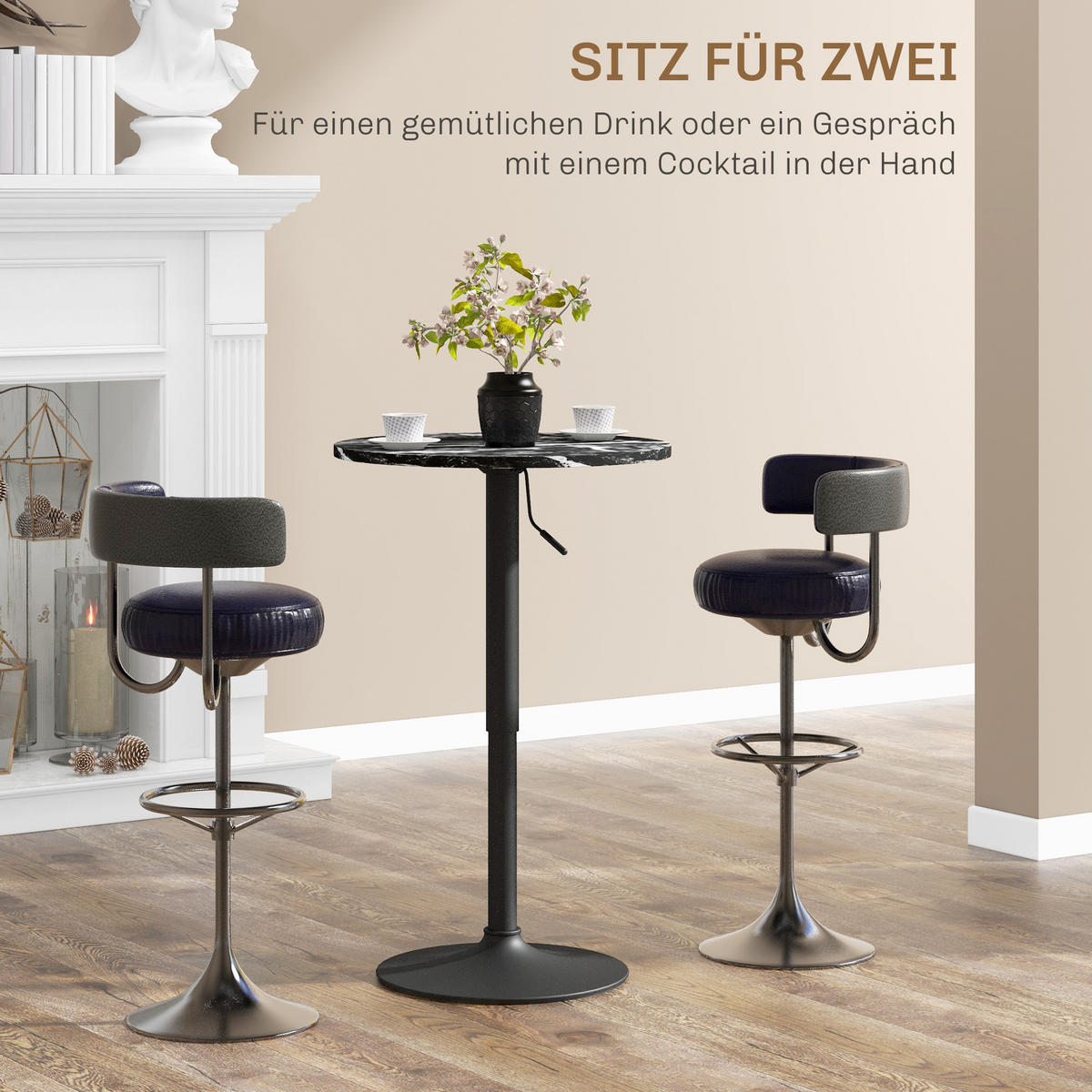 BARTISCH Stehtisch Runder Esstisch für 2 Personen, Schwarz, Ø60 x 68-93,5cm - Schwarz, Holzwerkstoff (60/93.5/60cm) - HOMCOM